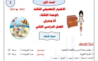 نموذج (محلول) للاختبار اللتحصيلي3 عربي صف أول ف2 -أ- حمادة ماهر 2022 2023 - منهج 2024