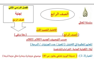 مذكرة الاختبار القصير عربي صف رابع ف2 -أ- حمادة ماهر 2021 2022