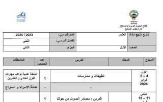 توزيع منهج علوم صف أول فصل ثاني -2023-2024 - منهج 2024